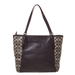 Pre Owned Coach Brown Signature Coated Canvas Top Zip Tote