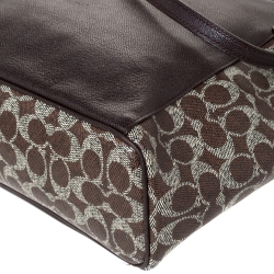 Pre Owned Coach Brown Signature Coated Canvas Top Zip Tote