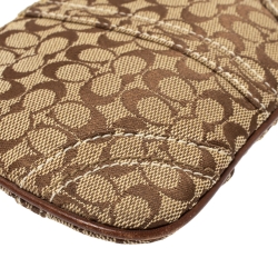 Coach Brown/Beige Signature Canvas and Leather Wristlet Clutch