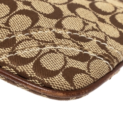 Coach Brown/Beige Signature Canvas and Leather Wristlet Clutch
