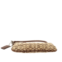 Coach Brown/Beige Signature Canvas and Leather Wristlet Clutch