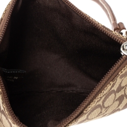 Coach Brown/Beige Signature Canvas and Leather Wristlet Clutch