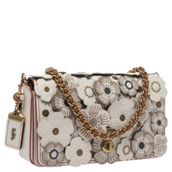 Coach Ivory Tea Rose Applique Leather Dinky Chain Shoulder Bag