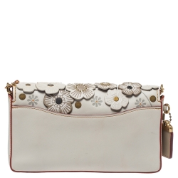 Coach Ivory Tea Rose Applique Leather Dinky Chain Shoulder Bag
