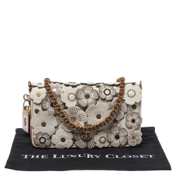 Coach Ivory Tea Rose Applique Leather Dinky Chain Shoulder Bag