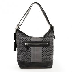 Pre Owned Coach Gray and Black Legacy Signature Stripe Convertible Shoulder Bag