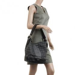 Pre Owned Coach Gray and Black Legacy Signature Stripe Convertible Shoulder Bag