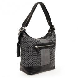 Pre Owned Coach Gray and Black Legacy Signature Stripe Convertible Shoulder Bag