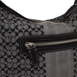 Pre Owned Coach Gray and Black Legacy Signature Stripe Convertible Shoulder Bag