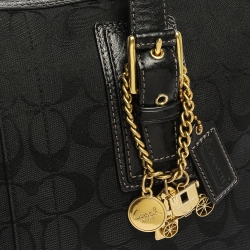 Pre Owned Coach Black Signature Canvas and Leather Hampton Satchel