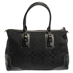 Pre Owned Coach Black Signature Canvas and Leather Hampton Satchel