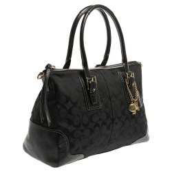 Pre Owned Coach Black Signature Canvas and Leather Hampton Satchel