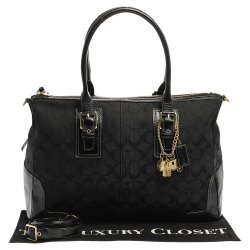 Pre Owned Coach Black Signature Canvas and Leather Hampton Satchel