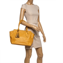 Pre Owned Coach Mustard Leather Candace Carryall Tote