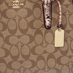 Pre Owned Coach Tricolor Signature Coated Canvas/ Croc Embossed Leather Sage Carryall Satchel