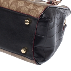 Pre Owned Coach Tricolor Signature Coated Canvas/ Croc Embossed Leather Sage Carryall Satchel
