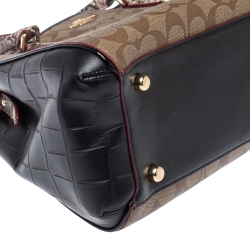 Pre Owned Coach Tricolor Signature Coated Canvas/ Croc Embossed Leather Sage Carryall Satchel