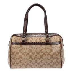 Pre Owned Coach Beige/Brown Signature Coated Canvas Heritage Stripe Satchel