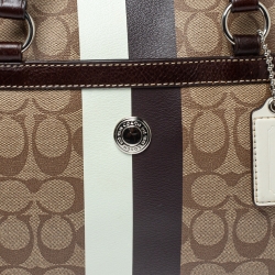 Pre Owned Coach Beige/Brown Signature Coated Canvas Heritage Stripe Satchel