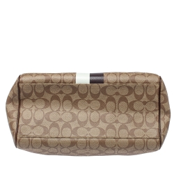 Pre Owned Coach Beige/Brown Signature Coated Canvas Heritage Stripe Satchel