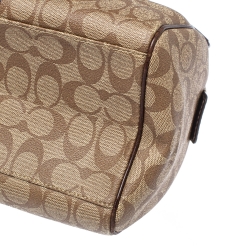 Pre Owned Coach Beige/Brown Signature Coated Canvas Heritage Stripe Satchel