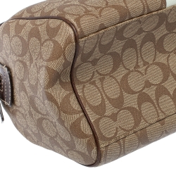 Pre Owned Coach Beige/Brown Signature Coated Canvas Heritage Stripe Satchel