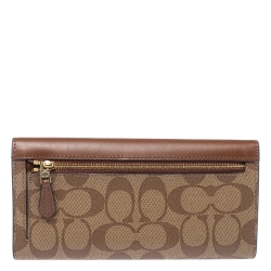 Pre Owned Coach Brown Signature PVC and Leather Saddle Flap Continental Wallet