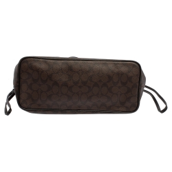Pre Owned Coach Brown/Black Signature Coated Canvas and Leather Carryall Drawstring Shoulder Bag