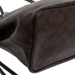 Pre Owned Coach Brown/Black Signature Coated Canvas and Leather Carryall Drawstring Shoulder Bag
