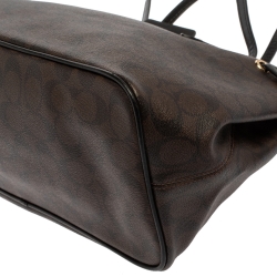 Pre Owned Coach Brown/Black Signature Coated Canvas and Leather Carryall Drawstring Shoulder Bag