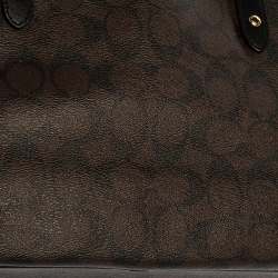 Pre Owned Coach Brown/Black Signature Coated Canvas and Leather Carryall Drawstring Shoulder Bag