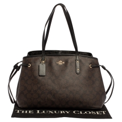 Pre Owned Coach Brown/Black Signature Coated Canvas and Leather Carryall Drawstring Shoulder Bag