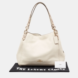 Pre Owned Coach Off White/Black Leather Edie Shoulder Bag