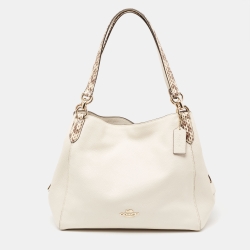 Pre Owned Coach Off White/Black Leather Edie Shoulder Bag