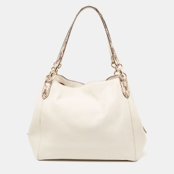 Pre Owned Coach Off White/Black Leather Edie Shoulder Bag