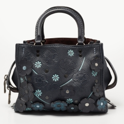 Pre Owned Coach Blue Leather Tea Rose Rogue 25 Tote