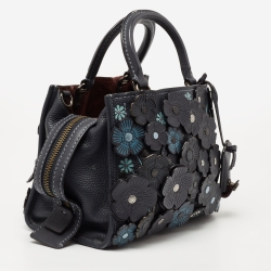 Pre Owned Coach Blue Leather Tea Rose Rogue 25 Tote