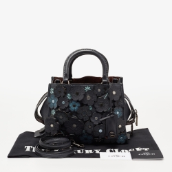 Pre Owned Coach Blue Leather Tea Rose Rogue 25 Tote