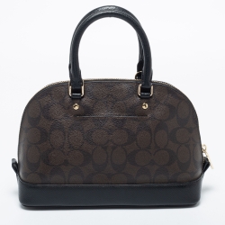 Pre Owned Coach Brown Signature Coated Canvas and Leather Mini Sierra Satchel