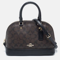 Pre Owned Coach Brown Signature Coated Canvas and Leather Mini Sierra Satchel