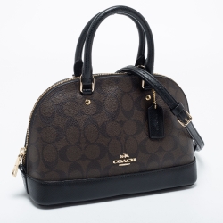 Pre Owned Coach Brown Signature Coated Canvas and Leather Mini Sierra Satchel