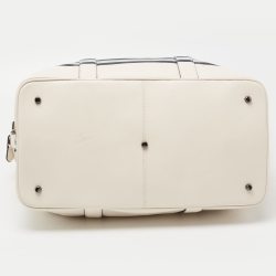 Pre Owned Coach White/Blue Leather Vintage Coach Motif Duffle Bag