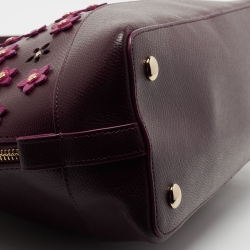 Pre Owned Coach Purple Floral Applique Leather Sierra Satchel