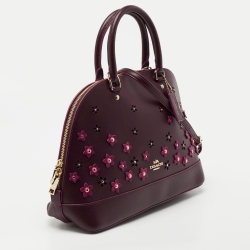 Pre Owned Coach Purple Floral Applique Leather Sierra Satchel