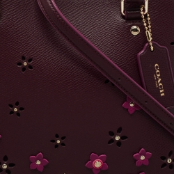 Pre Owned Coach Purple Floral Applique Leather Sierra Satchel