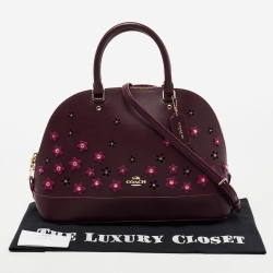 Pre Owned Coach Purple Floral Applique Leather Sierra Satchel