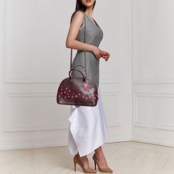 Pre Owned Coach Purple Floral Applique Leather Sierra Satchel