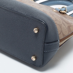 Pre Owned Coach Blue/Brown Signature Coated Canvas and Leather Mini Sierra Satchel