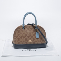 Pre Owned Coach Blue/Brown Signature Coated Canvas and Leather Mini Sierra Satchel