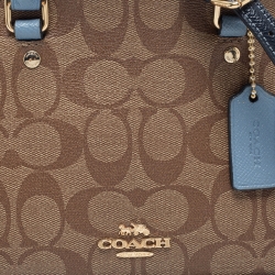 Pre Owned Coach Blue/Brown Signature Coated Canvas and Leather Mini Sierra Satchel